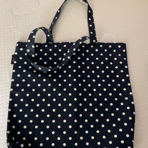 J Crew Reusable Everyday Canvas Tote in Navy/White Polka-Dot